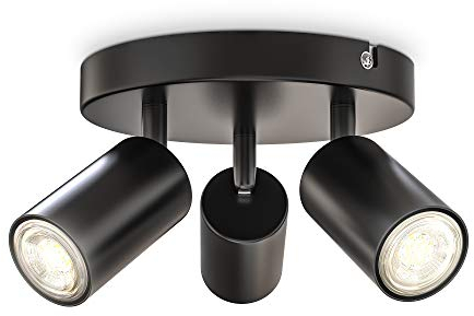 B.K.Licht - Deckenlampe schwenkbar, GU10 Fassung, max. 9 Watt, Deckenleuchte, Lampe, Wohnzimmerlampe, Schlafzimmerlampe, Küchenlampe, Deckenstrahler, Deckenbeleuchtung, 9x19 cm, Schwarz