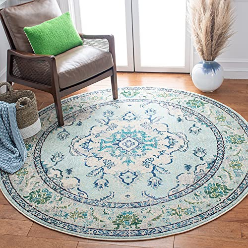SAFAVIEH Boho Teppich für Wohnzimmer, Esszimmer, Schlafzimmer - Monaco Collection, Kurzer Flor, Hellblau und Elfenbein, 91 X 152 cm