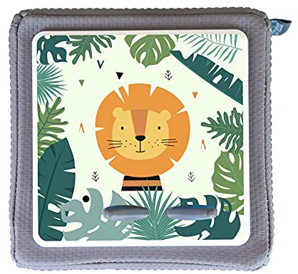 MeinBaby123 Schutzfolie kompatibel mit Toniebox | Schutzcover selbstklebend | Aufkleber passgenau I Folie Sticker I Toniebox Zubehör | Niedlicher Löwe im Dschungel