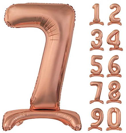 GoDan Beauty&Charm Riesige Luftballons Zahlen 0-9 zum Aufstellen auf dem Tisch 74 cm Folienballon Geburtstagsluftballons Zimmer und Raumdekoration beim Geburtstag Jubiläum Jahrestag (Zahl 7 Rosegold)
