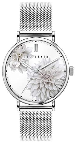 Ted Baker | Frauen | phylipa peonia | Stahlgitterarmband | weißes Blumenzifferblatt | BKPPHF009