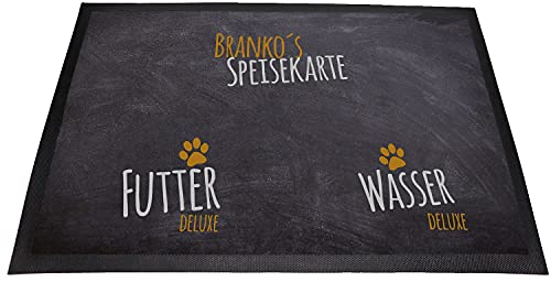 Tierisch-tolle Geschenke Hundemotiv Pfötchen Futterplatzmatte Napfunterlage | mit Wunschnamen personalisiert | Waschbar | (Speisekarte)