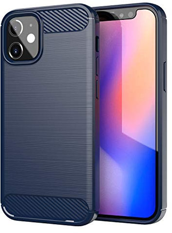 Cadorabo Hülle kompatibel mit Apple iPhone 12 MINI Schutzhülle TPU Silikon Case Karbon Optik Slim Kratzfest Weiche Gummi mit Rundumschutz Case Hülle für iPhone 12 MINI in Blau