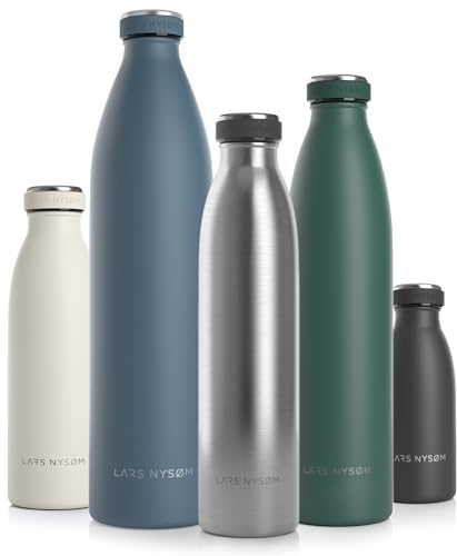 LARS NYSØM Stainless Steel Insulated Water Bottle 350ml, 500ml, 750ml, 1L, 1 5 Liter | Insulated Thermo Flask for Hot and Cold Beverages | Leakproof Drinking Bottle (Stainless Steel, 750ml)