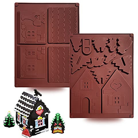 2 Stück LebkuchenhausFormen 3D Weihnachten Silikon Fondant Form Party Cupcake Topper Dekorieren Werkzeuge Schokolade Süßigkeiten Form Gummipaste Polymer Ton Harz Form Handgemachte Seifenform für