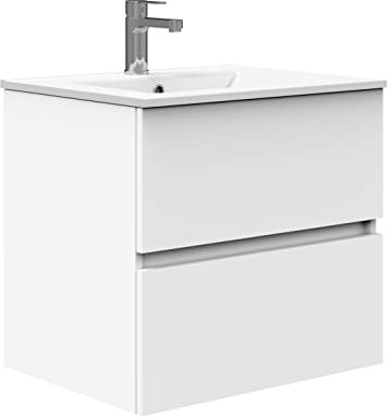 Baikal Mueble de Baño Onyx. Suspendido en Pared, con Lavabo cerámico. Varios Acabados y Medidas. Mueble Montado. 2 CAJONES 50 Blanco