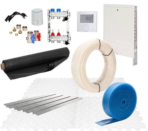 Fußbodenheizung Warmwasser Set 30m² Trockenestrich 25 mm Dämmplatte Alu-Verbund Rohr Regelung D