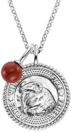 Engelsrufer Damen Halskette aus Sterling Silber und Sternzeichen Widder Anhänger - besetzt mit 2 Zirkonia Steinen und einem Roter Jaspis Stein Anhänger - Länge: 50cm