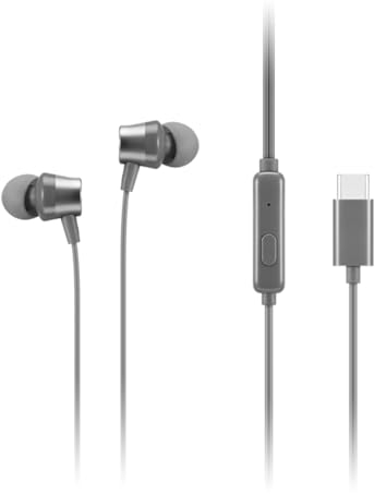 Lenovo - 300 Wired in-Ear USB-C Headphones - in-Line Microphone - USB-C Connectivity - Play & Pause Button - 3 Sizes Silicone Ear Tips Included, Grey