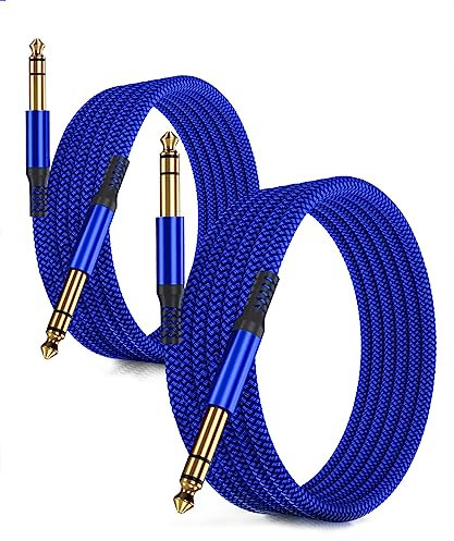 RUXELY Cable Instrumento 6.35mm TRS 6M 2-Pack,Lead Balanceado Audio Estéreo 1/4 Pulgadas Macho 6.3 Jack,Cord 6.35 para Guitarra Eléctrica,Bajo,Teclado,Mezclador,Amplificador Amp,Altavoz