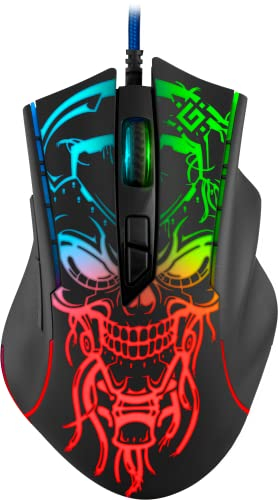 Defender Bulletstorm GM-928 Kabelgebundene Gaming-Maus, ergonomische Maus mit optischem Sensor, 7 Tasten, 4 DPI-Einstellungen, mehrfarbige Hintergrundbeleuchtung, Soft-Touch-Gehäuse, schwarz