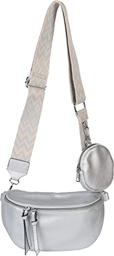 styleBREAKER Damen Halbmond Crossbody Schultertaschen Set 2-Teilig, Schultergurt mit Zick-Zack Rauten Muster 02012396, Farbe:Silber