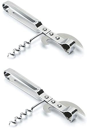 gofidin Lot de 2 ouvre-boîtes et tire-bouchon traditionnels en acier inoxydable