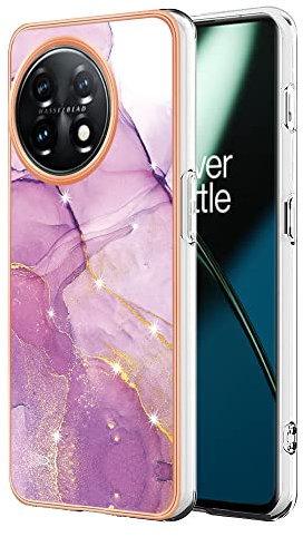 DEDUX Marble Case for OnePlus 11 5G, Gold Glitter Sparkle Marble Design Clear Bumper TPU Soft Rubber Silicone Cover Phone Case (Light purple)
