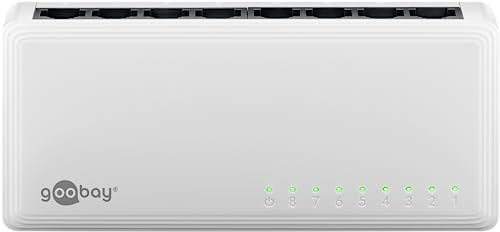 goobay 64564 Gigabit Ethernet Netzwerk Switch 8 Port / LAN Switch mit max. 1000 Mbit/s / Lüfterloses Design / Ethernet Switch mit Plug & Play Anwendung / Optimierter Datenverteiler / Weiß