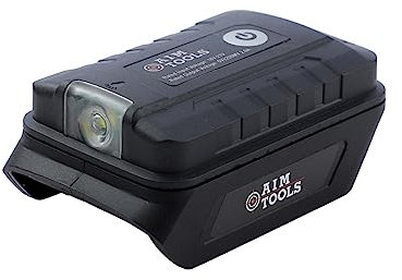 Aim Tools USB Adapter Compatible with Dewalt 18V Lithium-Ion Battery with LED Work Light and Dual USB Ports, 5V 3A Power Source Charger Adapter Converter 105302