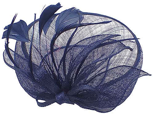 Topkids Accessories Fascinator Hut Hatinator Sinamay Stirnband Fascinatoren Disc Untertasse Fascinator Ascot Hüte Hochzeit Hut auf Haarreif für Mädchen, Frauen, Damen, navy, M