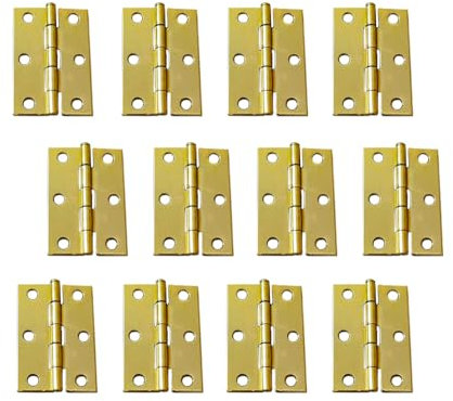 QCAA Narrow Butt Utility Hinge, Swaged, with Removable Loose Pin for Cabinet Door or Box Hinge, 2-1/2 x 1-3/4 x 1.4mm, Brass Plated, 12 Pack, Made in Taiwan