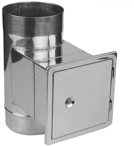 Edelstahl Ofenrohr Kaminrohr Abgaselemente: Rohr Bogen Ofenknie T-Stück Regenhaube Rauchrohr Schornstein Abgasrohr Rosette Kaminaufsatz gewählter Artikel (150mm, Reinigungskasten mit Tür 140x140)