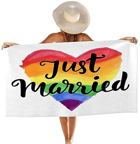 942 Mikrofaser Strandtuch Gay Love, Just Married Zum Thema Regenbogenhochzeit Regenbogenfarbe Strandtücher Erwachsene Badehandtuch Kinder Duschtücher, Für Strand, Schwimmen, 80x130cm