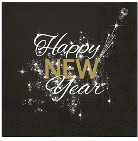 MACOSA U6SNL462 Papier-Servietten Set 40 Stk. Happy New Year schwarz gold Silvester Tisch-Deko Cocktailservietten Papierservietten Einweg-Servietten Partyservietten