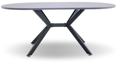 FRANKYSTAR Marui Esstisch oval aus Holz und Metall mit Mittelfuß Ashi 150 x 90 cm - Grau Holzoptik