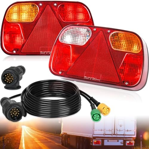 Warmfay Anhänger Rückleuchten, 12V Universal Rückleuchten Set Anhänger 13 Polig Stecker 5M Kabelsatz, PKW LKW Beleuchtung mit E11-Zertifiziert für Straßenverkehr Zugelassen