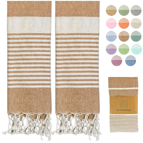 MOMOMUS Pack da 2 XL Foutas - 100% Cotone, Compatti, Ultra Morbidi - Ideali come Teli da Mare Grandi o Asciugamani da Mare in Cotone per Spiaggia, Piscina e Spa - Marrone, 90x180cm