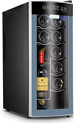 Suuim Enfriador/Enfriador termoeléctrico para Vino Tinto y Blanco de 12 Botellas, Bodega para encimera con Pantalla Digital de Temperatura, refrigerador Independiente, Vidrio Ahumado