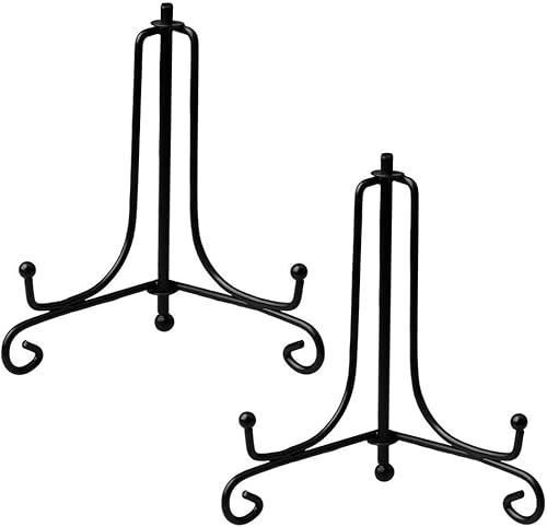 Bkrdty Deko Tellerhalter 2 stück Eisen Plattenständer 8 zoll Schwarz Metall Eisen Tellerständer Tellerständer Staffelei Display Ständer für Präsentation von Sammelteller Schalenständer Büche