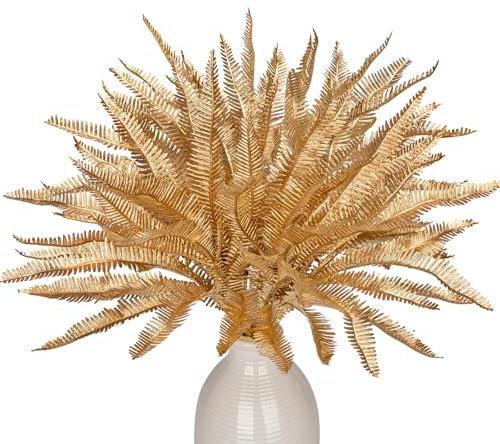 Lot de 4 branches de fougère artificielles Boston - Feuilles de Noël dorées - Plante en plastique pour décoration de fête de Noël