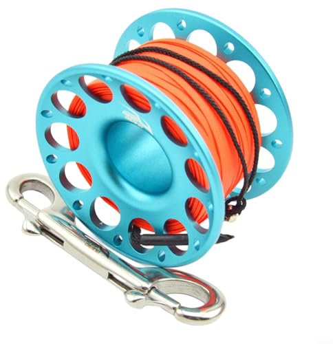 EXTRWORY Tauch - Bobine de fil de plongée - 30 m - En alliage d'aluminium - En acier inoxydable - Avec double crochet - Équipement de plongée - Accessoire de plongée - Bleu