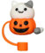 HFLWYWD Halloween Straw Cover Cap for Stanley Cup, Silicone Skull Ghost Straw Topper for 10mm/0.4in Dia Straw,Dust-Proof Reusable Straw Tips Lids for 30&40oz Tumbler with Handle (Orange Pumpkin Cat)