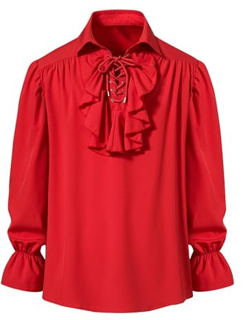 Herren Hemd Steampunk Gothic Ruffle Mittelalterlich Solide Langarm Halloween Kostüm Revers Tops, Sale Tshirt Lässige Modische, Langarmshirt Weich Und Bequem, Pullover Klassisch Aus Hochwertiger