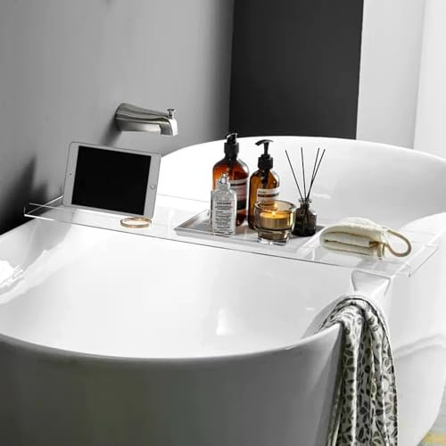 Suixtil Acryl-Badewanne, durchsichtige Badewannenablage, Tisch zur Aufbewahrung von Seifen, Telefonen, Handtüchern, Kerzen(Transparent,100cm(39 3/8)