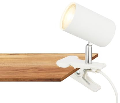 BRILONER - Lampada da scrivania con interruttore a cavo, orientabile, a spina, lampada da lettura, lampada a morsetto, lampada a morsetto, 16,5x6,5x12cm, bianco