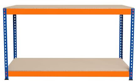 Banco de Trabajo p/Garaje S-Rax 2 Niveles | 150cm x 45cm x 90cm | Capacidad por Nivel 300kg | Montaje Sin Tornillos | 2 Barras de Soporte Reforzadas | Patas de Goma | Mesa para taller almacén depósito