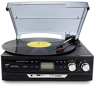 KANBUN Gramophone Platine Vinyle Gramophone Lecteur Bluetooth/FM Lecteur Vinyle Vintage Classique Noir Vintage MERYSELECT