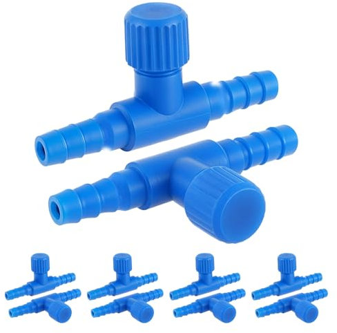Psyqtsuary Aquarium Air Valve, 10 Pcs Aquarium Air Pump Control Valves T Shaped Single Way Plastic Air-Flow Control Regulator for Fish Tank 3/16 ID Tubing (Blue)