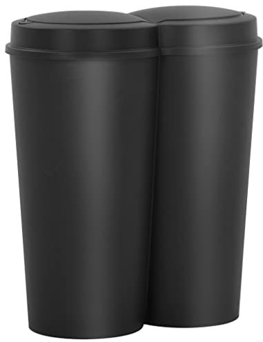 ILLUCIONE Duo Mülleimer Schwarz 50 L Mülleimer Küche, Abfalleimer Tretmülleimer Abfalleimer Küche mit Deckel