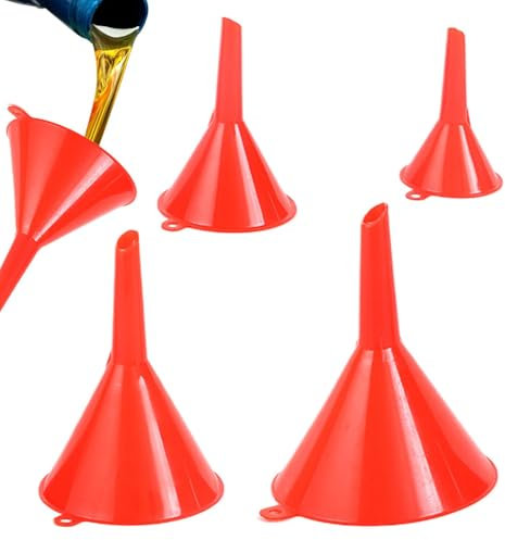 Embudos para uso automotriz, juego de embudos de cocina,Juego de 4 embudos de aceite para automóviles rojos - Embudo de cocina, herramienta de embudo de aceite de coche, embudo de aceite de motor