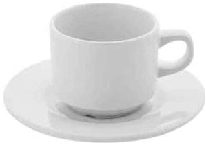 Tasse 250 ml et sous tasse blanche, aspect porcelaine, en mélamine