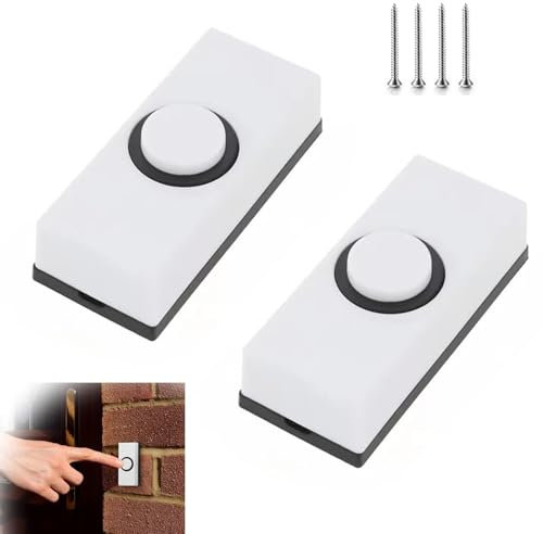 2pcs Wired Doorbell Button, Door Bell Push, Universal Wired Doorbell, 4Pcs Screws, Wired Doorbell Button Fits Most Doorbell Chime, Wall Mounted Doorbell Switch Garage Doorbell Button, White