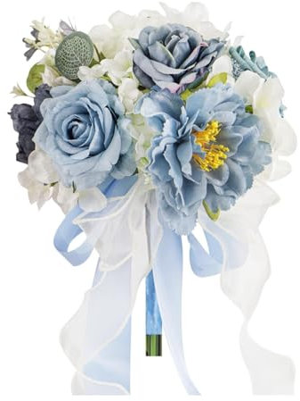 MagiDeal Hochzeitsstrauß für die Braut, Brautstrauß mit Bändern, Elegante künstliche Blumen für Hochzeitsmittelstücke, Partys, Brautpartys, Blau Weiss