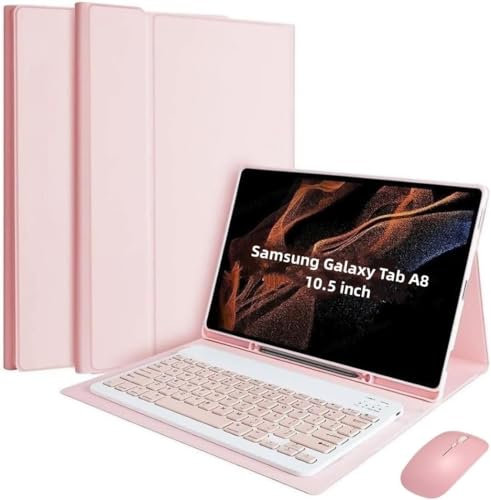 Cover Per Samsung Galaxy Tab A8 10.5 Pollici (2022) con Ltaliano Tastiera (QWERTY) Essere Caricata Keyboard Bluetooth Wireless Mouse Coperchio Protettivo con Scanalatura Portapenna Case Rosa