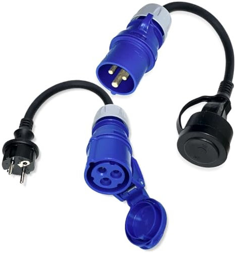 IntuiFlex CEE Adapter Set, 2X CEE Adapter Schuko, Kabel 3x2.5 mm, H07RN-F 3G2,5, 30 cm Camping Stromadapter, Schuko Stecker auf CEE + CEE auf Schuko Kupplung, 230V 16A 3-polig IP44