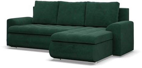 Mebligo - Ecksofa mit Schlaffunktion und 2 Bettkasten Cord - Dunkelgrün 230x89x159 (BxHxT) FORESTA - Rechts Eckcouch, Sofas & Couches, Couch L Form, Cauchsofa, Sofa Wohnzimmer