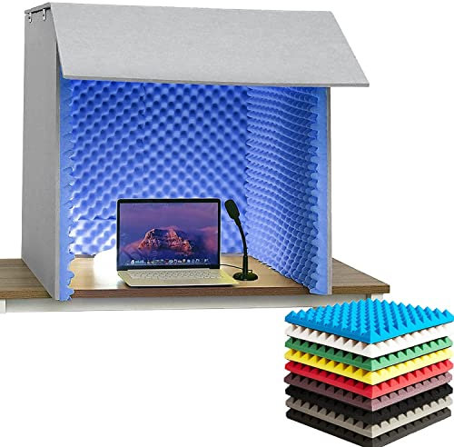 XAoSCd Portable Sound Proof Foam Panels Soundproof Booth 80 * 80 * 80CM Desktop Soundproof Cover Vocal Recording Booth Sound Booth Microphone Soundproofing Acoustic Foam Panel,