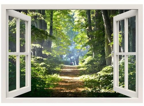 Vobumix 3d Scenery Window Stickers Forest Removable Fake Window Wall Stickers Scenery View Window Decals Landscape Wall Stickers for Home