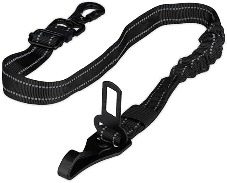 Relaxdays Hundegurt Auto, 60–80 cm, mit Ruckdämpfer, schwarz | drehbarem Karabiner & Gurtzunge, Hunde Autogurt Rückbank